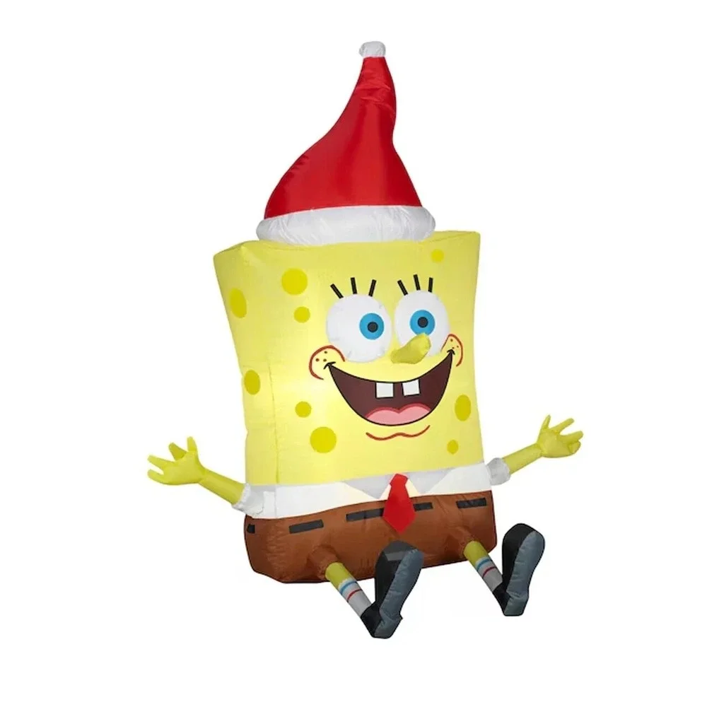SpongeBob Squarepants Airblown Light Up‎ Inflatable 3.5ft Santa Hat Christmas
